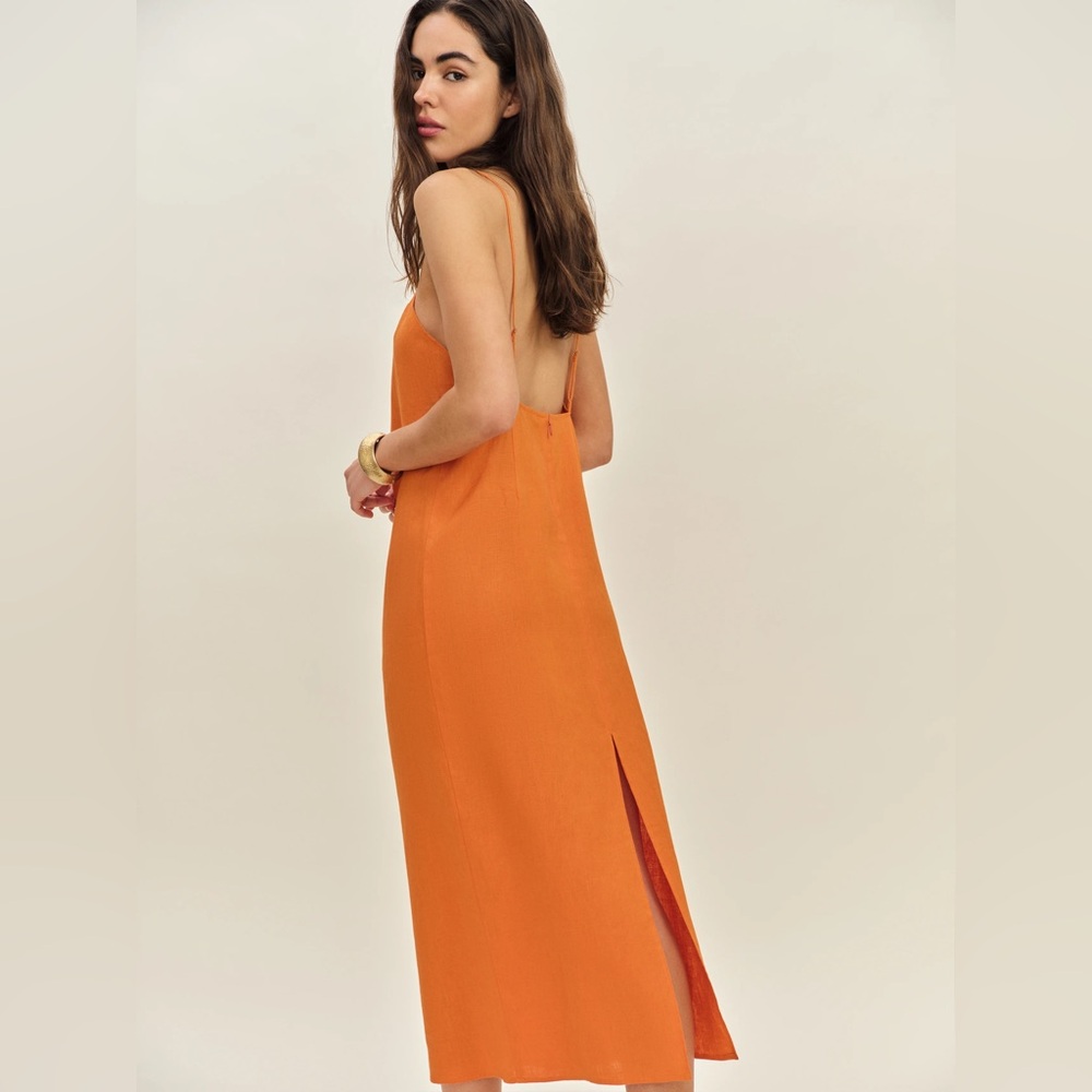 NWT Reformation Gael Linen Dress Orange - Size 12 - Picture 3 of 10